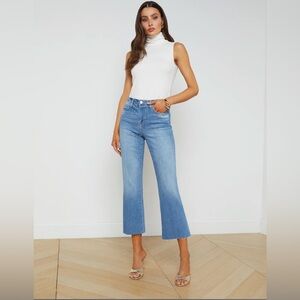 L'Agence Kendra High Rise Crop Flared Leg Medium Blue Denim Jean Alamo Wash 30